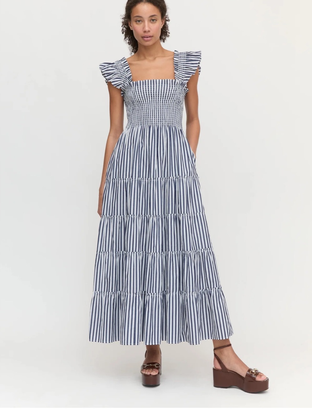 Hill House The Ellie Maxi Nap Dress Smocked Maxi Dress with Ruffled Straps, S M